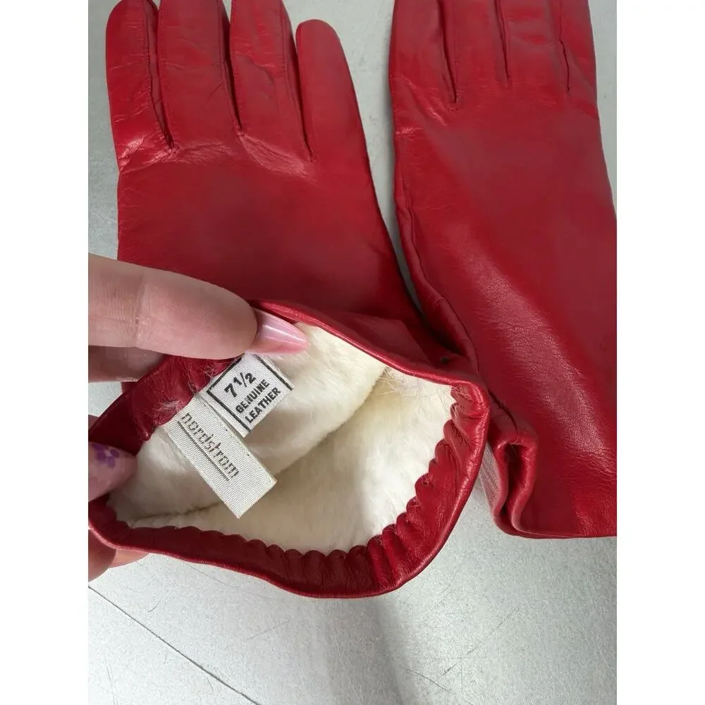 Vintage Nordstrom Red Leather Lined Winter Gloves Women’s Sz 7.5 New!